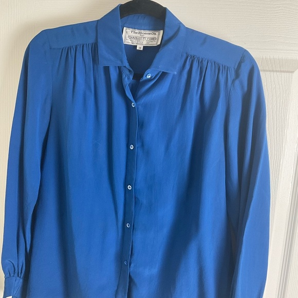 Charlotte Ford Blue Button-Up Blouse Size 10 vintage 100% Silk - Picture 2 of 6